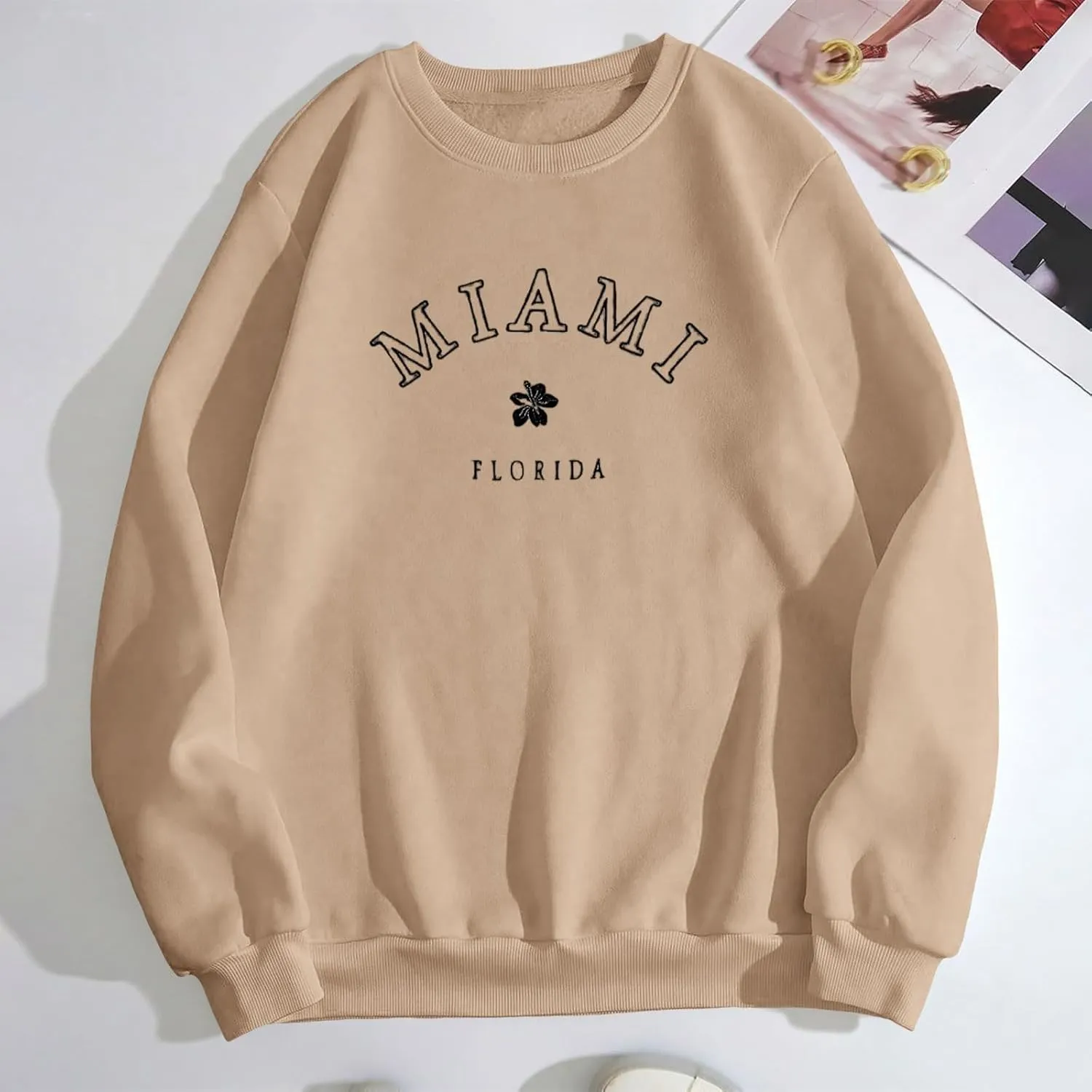 Florida Sweatshirt Casual Trendy Floral Graphic Pullover Tops Long Sleeve Loose Fit Cute Hoodie Sweatshirts