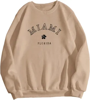 Florida Sweatshirt Casual Trendy Floral Graphic Pullover Tops Long Sleeve Loose Fit Cute Hoodie Sweatshirts