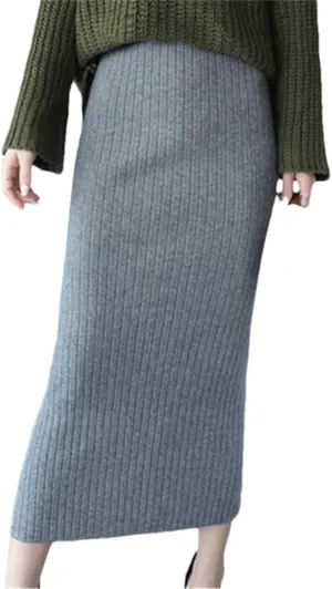 Fnfmrfmr Women Woolen Skirts Long Knitted Slim Office Autumn Winter Pencil Skirt