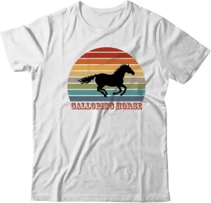 Galloping Horse Retro Sunset T-Shirt, Funny Horse T-Shirt White