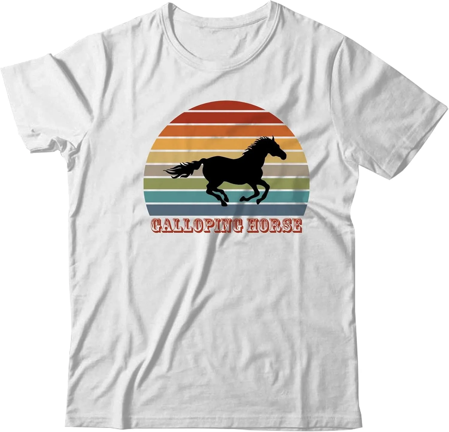 Galloping Horse Retro Sunset T-Shirt, Funny Horse T-Shirt White