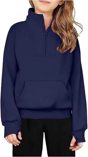Girls Half Zip Sweatshirt Fleece Quarter Zip Pullover Sweatshirts with Thumb Hole Fall Clothes for Teen Girls