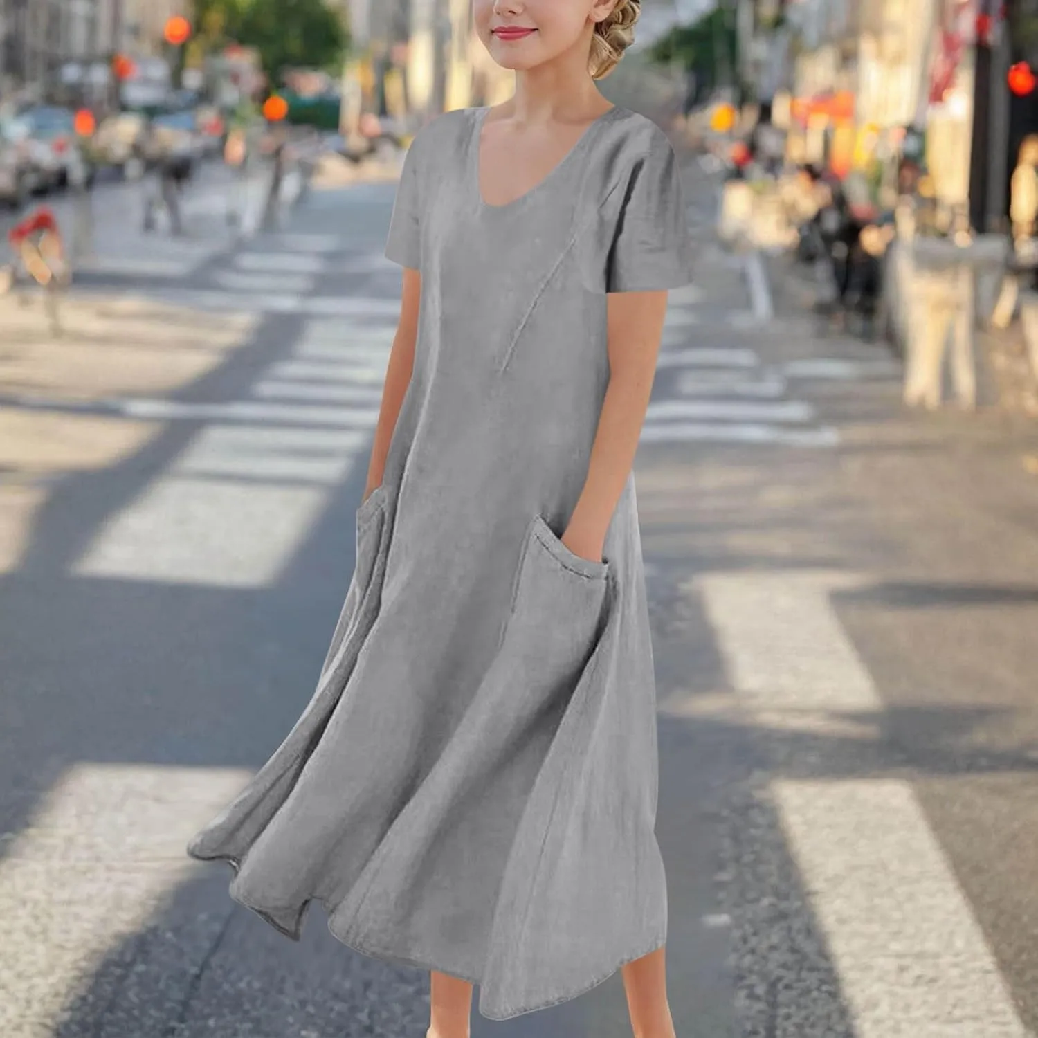 Girls Summer Linen Dress Casual Sleeveless Scoop Neck Elegant Flowy Maxi Dress Plus Size Loose Comfy Beach Sundress