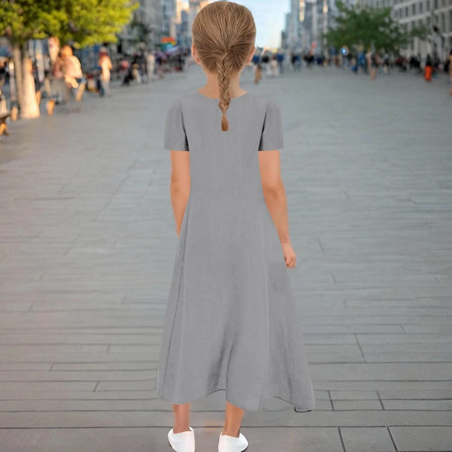 Girls Summer Linen Dress Casual Sleeveless Scoop Neck Elegant Flowy Maxi Dress Plus Size Loose Comfy Beach Sundress