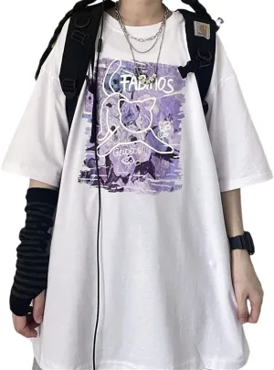 Gothic Women's T-Shirt Harajuku Loose ins Print Top Loose Plus Size Cartoon Cute Cat Women T-Shirt