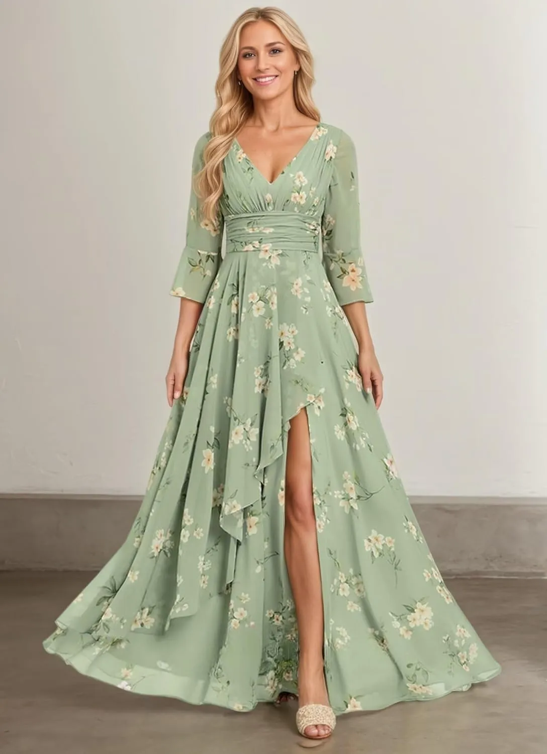 Half Sleeve Mother of The Bride Dresses for Women Long Chiffon Ruffles Elegant Formal Evening Gown with Slit