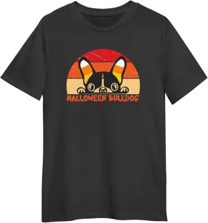 Halloween Bulldog Retro Sunset T-Shirt, Gift for Halloween Bulldog Retro Sunset T-Shirt, Funny Halloween Bulldog Retro Sunset T-Shirt Black