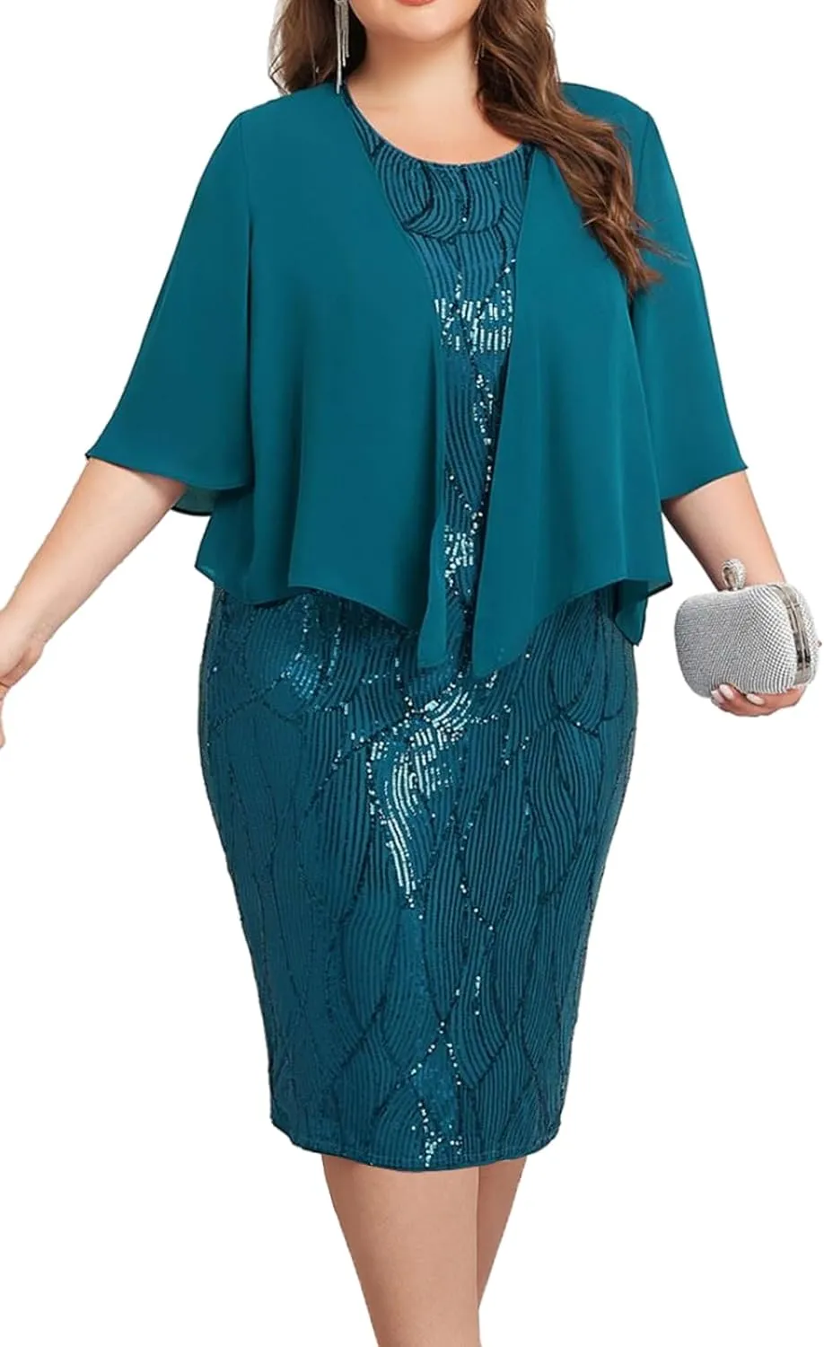 Hanna Nikole Womens Plus Size Sequin Party Dress 2 Piece Cocktail Formal Dress with Jacket Mother of The Bride Dress Sets