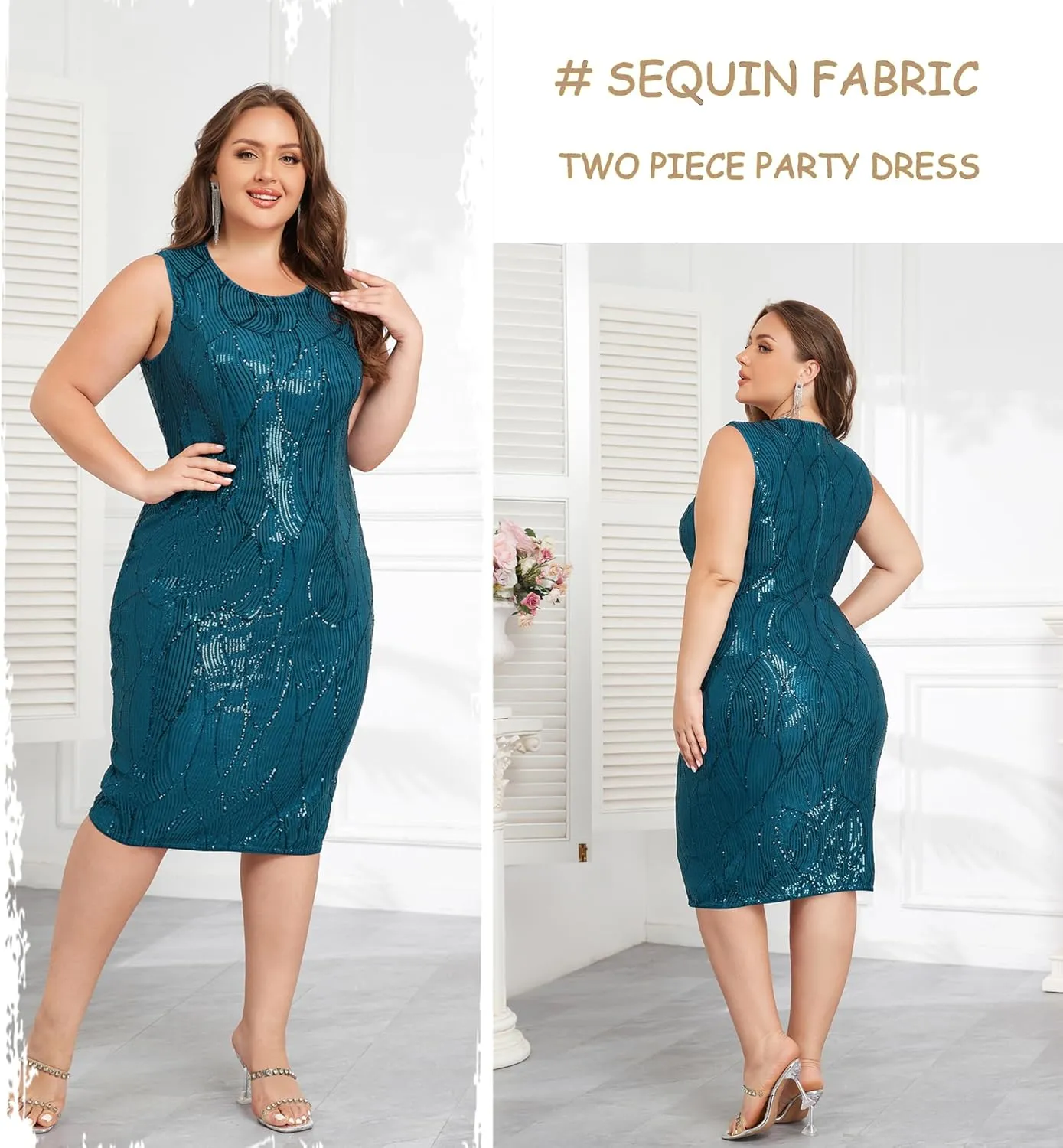 Hanna Nikole Womens Plus Size Sequin Party Dress 2 Piece Cocktail Formal Dress with Jacket Mother of The Bride Dress Sets