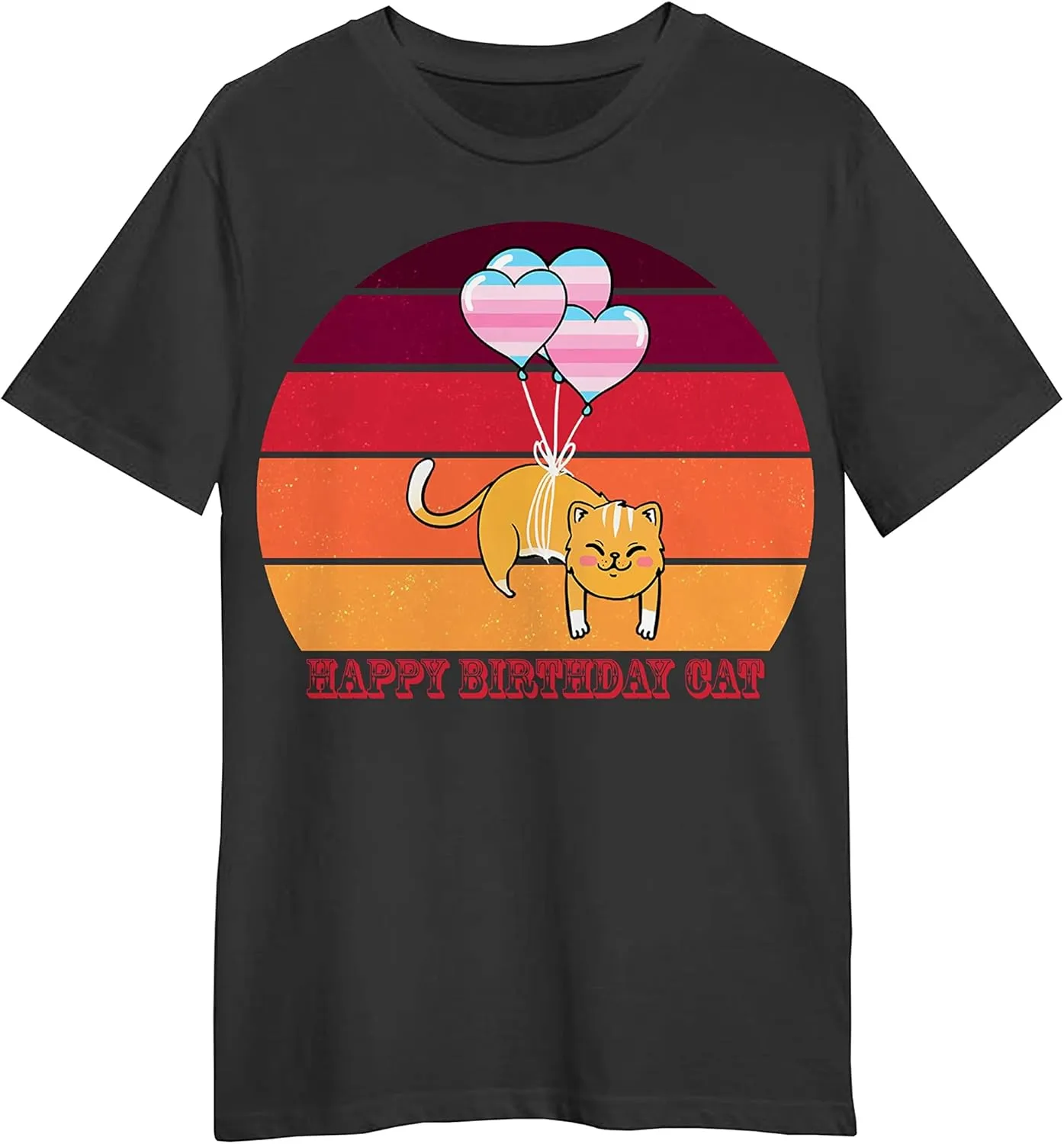 Happy Birthday Cat Retro Sunset T-Shirt, Love Happy Birthday Cat Retro Sunset T-Shirt, Funny Happy Birthday Cat Retro Sunset T-Shirt, Gift Happy Birthday Cat Retro Sunset T-Shirt Black