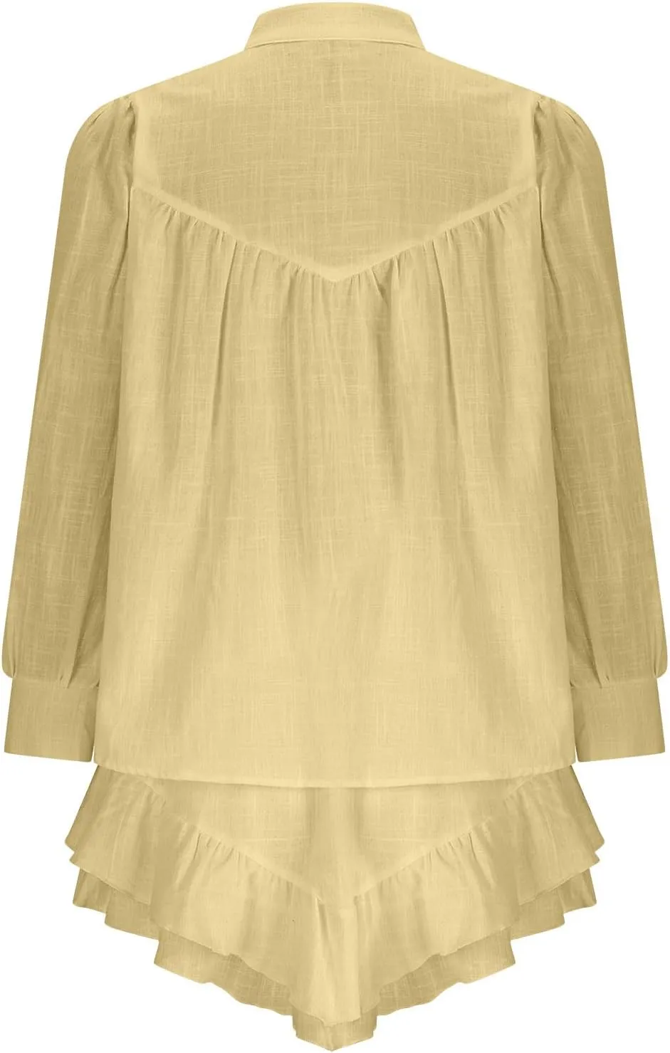 HGps8w Women's 2 Piece Outfits Loose Longsleeve Button Down Shirt & Layered Ruffle Mini Skirt Casual Vacation Dress