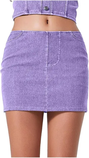 HGps8w Womens Bodycon Mini Denim Skirt with Bulit in Self Shorts, High Waisted Casual Stretch Short Jean Skirt with Pockets