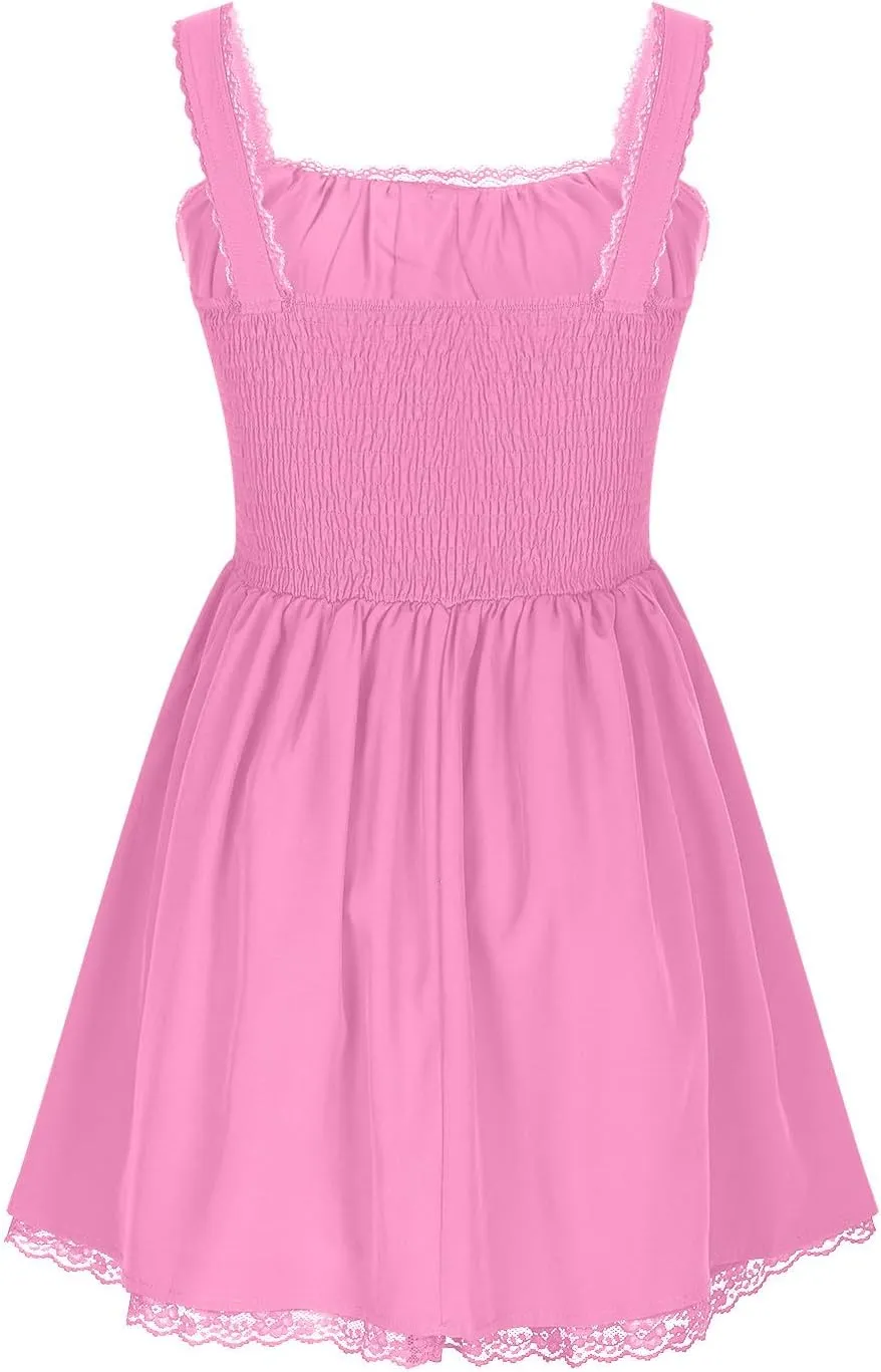 HGps8w Women's Corset Mini Dress Sexy Sleeveless Lace Trim Low Cut Backless Short Dress Ruffle Cocktail Sundress