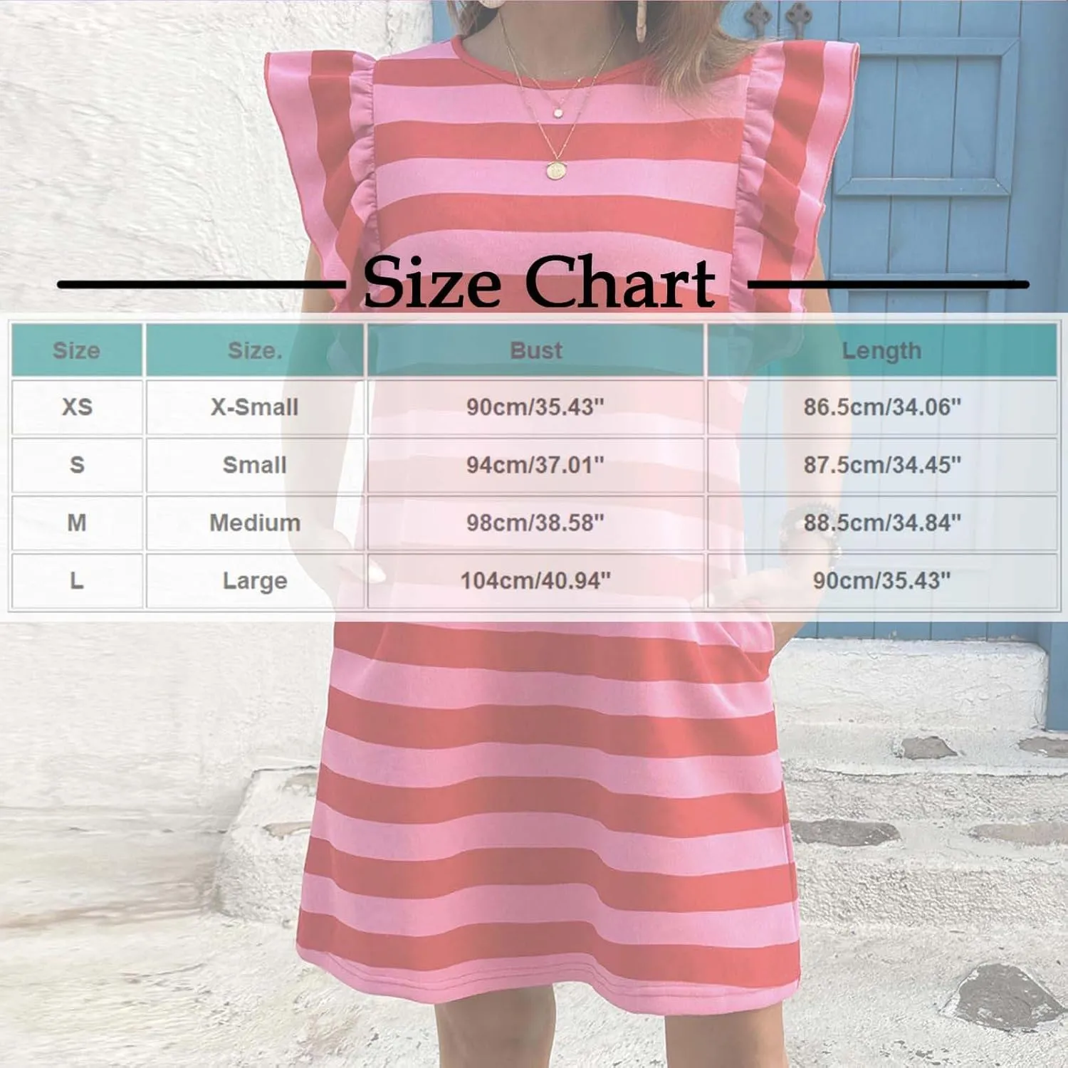HGps8w Women's Ruffle Flutter Sleeve Mini Dress with Pockets, Casual Striped 2025 Summer Loose Crewneck A-Line Tunic Dresses