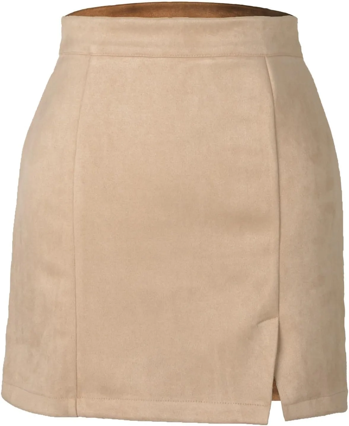 High Waisted Skirt for Women Faux Suede Side Split Mini Skirts Bodycon Solid Color Basic A-Line Pencil Short Skirt