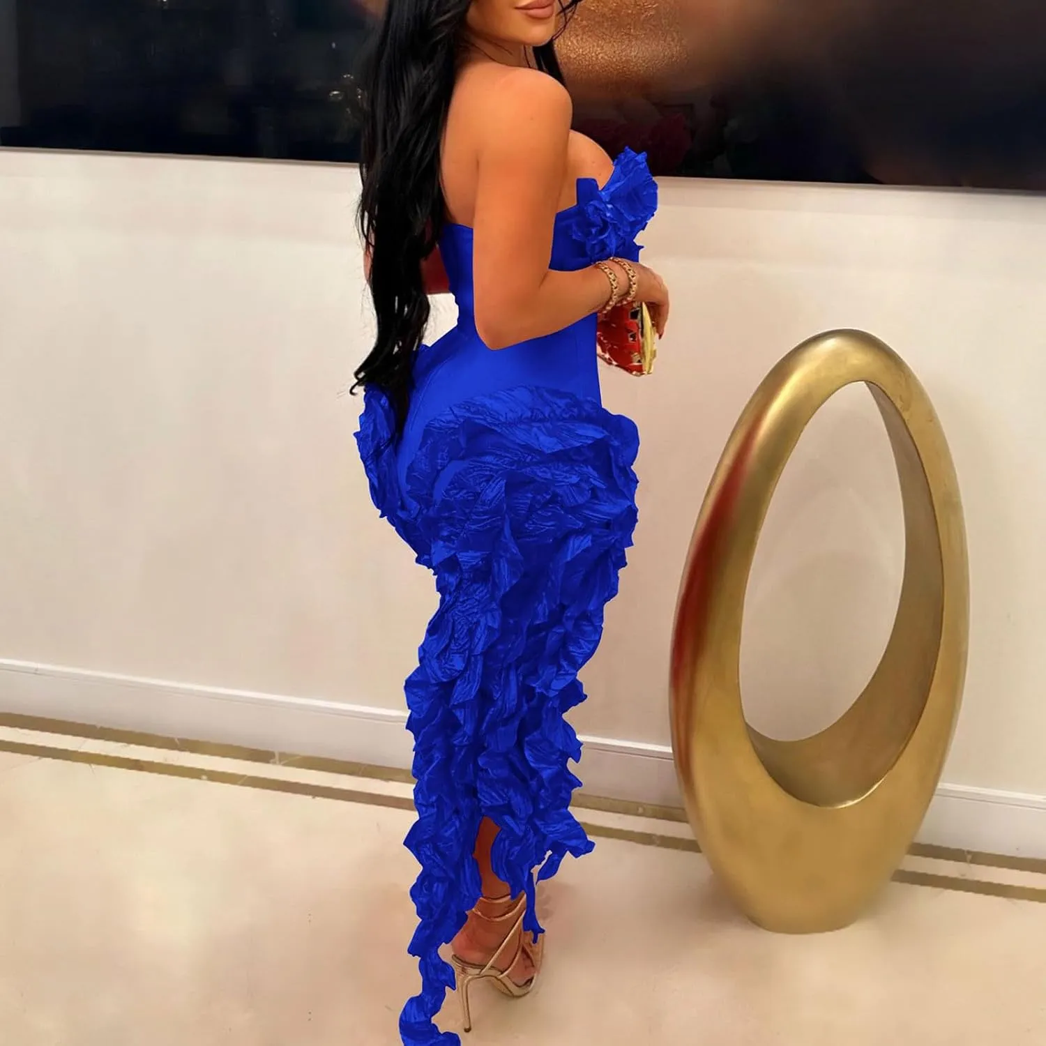 hlysgo Womens Ruffle Fringe Mini Dress Sexy Off Shoulder Cocktail Party Club Bodycon Tassel Dresses Sexy Y2k Dress