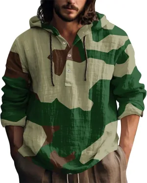 Hoodie for Men Drawstring Casual Beach Shirt Men's Casual Fashion Hooded Spring and Long Sleeve Hippie Men's