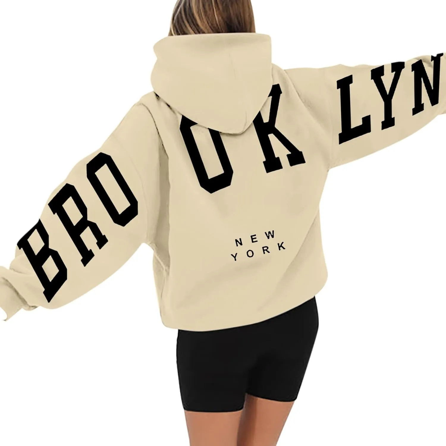 Hoodie Women Long Sleeve Sweatshirts New York U.S.A. Printed Hoodie Pocket Drop Shoulder Pullovers Top