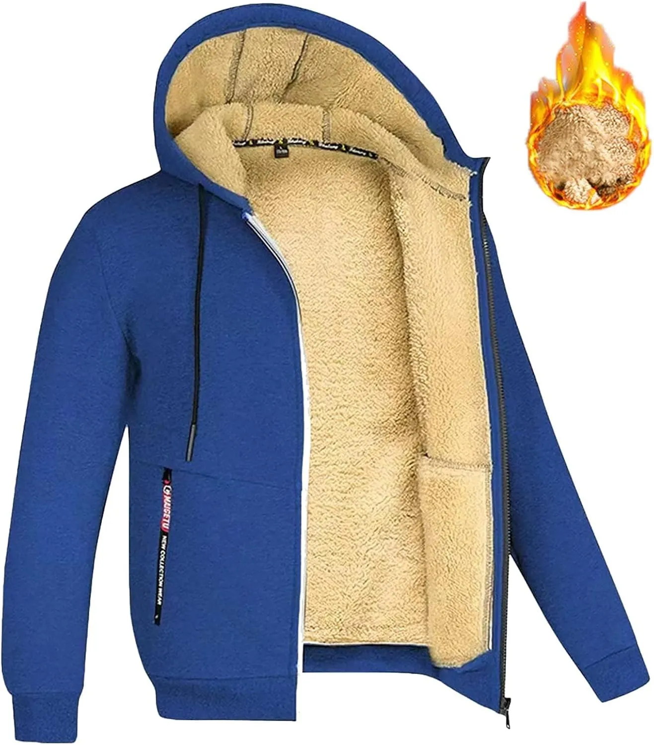 Hoodies for Men Sherpa Lined Heavyweight Fleece Sweatshirt Full Zip Winter Hooded Sweatshirt Casual Thermal Jacket Coat