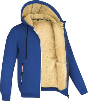 Hoodies for Men Sherpa Lined Heavyweight Fleece Sweatshirt Full Zip Winter Hooded Sweatshirt Casual Thermal Jacket Coat