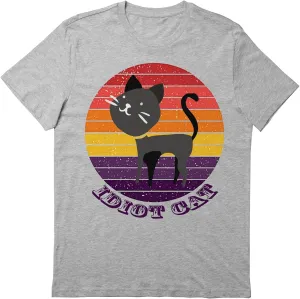 Idiot CAT Retro Sunset T-Shirt, Funny Cat T-Shirt, Love Cat T-Shirt Gray
