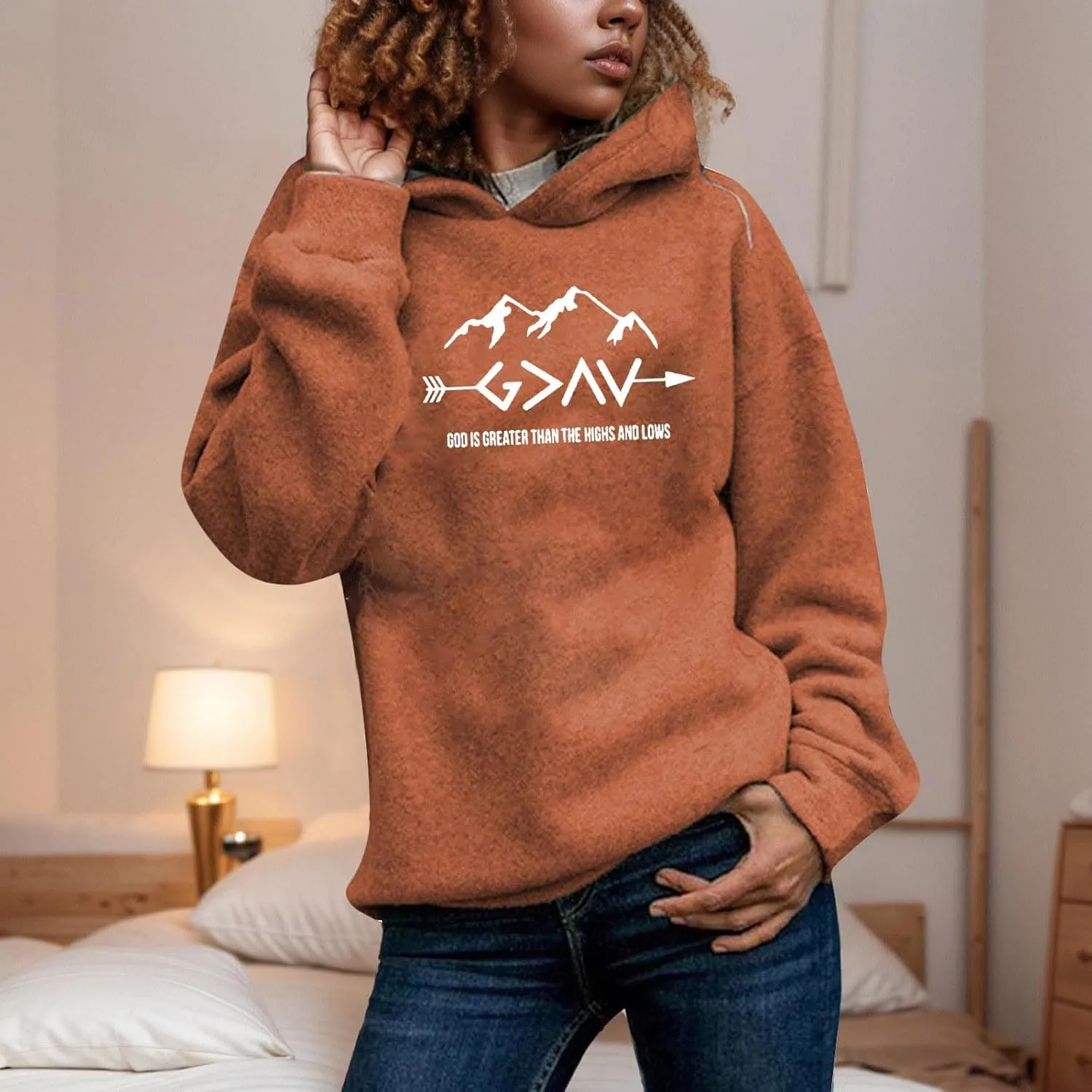 Jesus Sweatshirts For Womens God Is Greater Than The Highs And Lows Comfy Pullover Long Sleeve Round Neck Tops