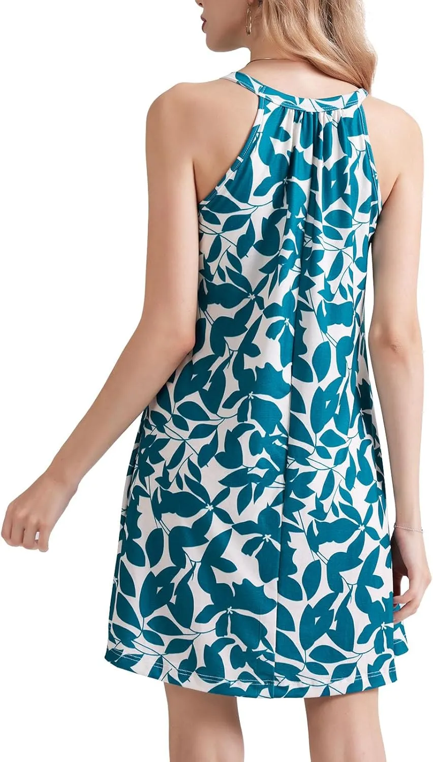 JOYSHAPER Built in Bra Summer Dress Casual Beach Sundress Flowy Halter Dress