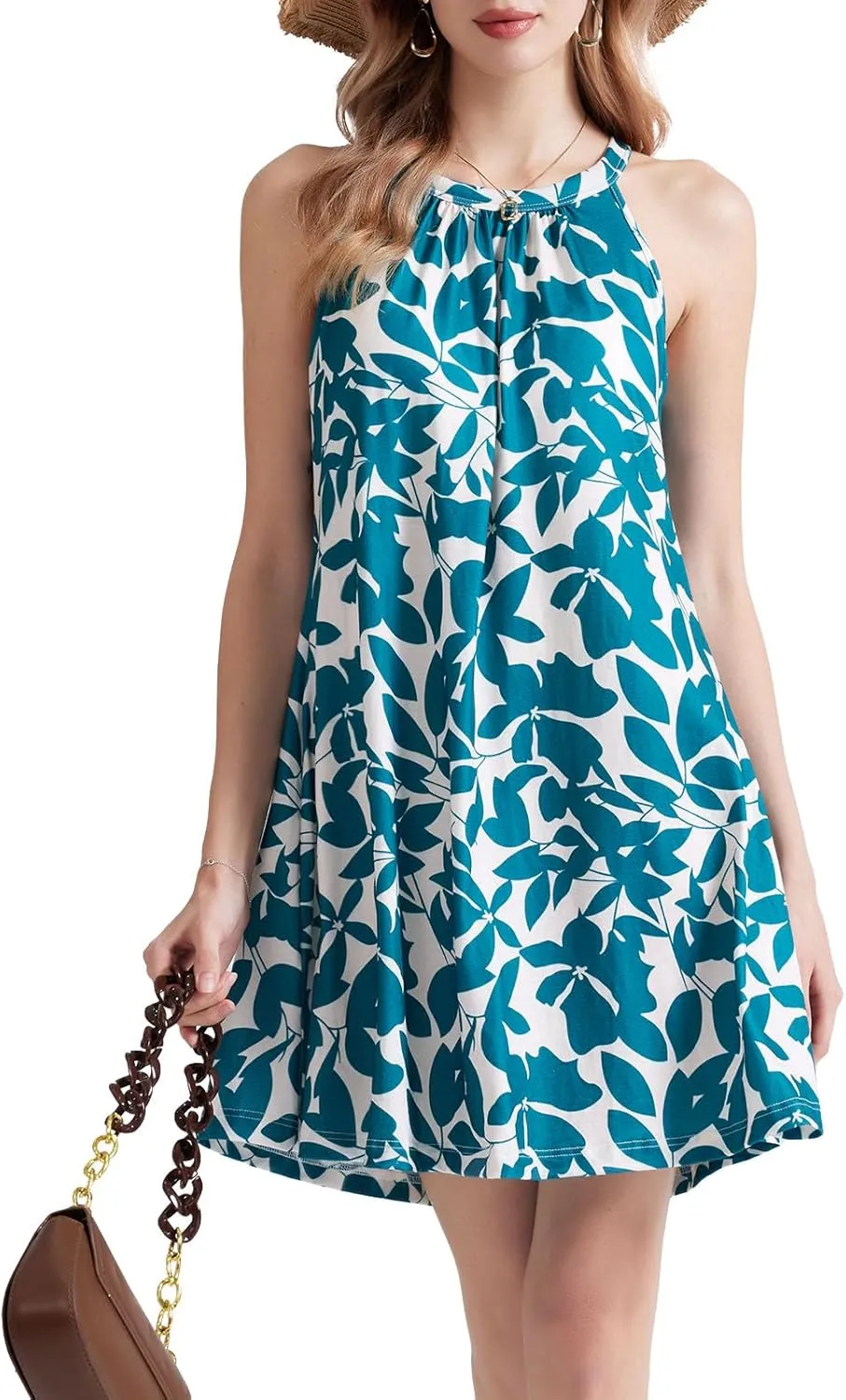 JOYSHAPER Built in Bra Summer Dress Casual Beach Sundress Flowy Halter Dress