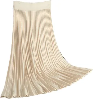 KEHAIOO Women Long Knitted A Line Skirts Autumn Winter Elastic High Waist Pleated Skirt High-Street Midi Skirts