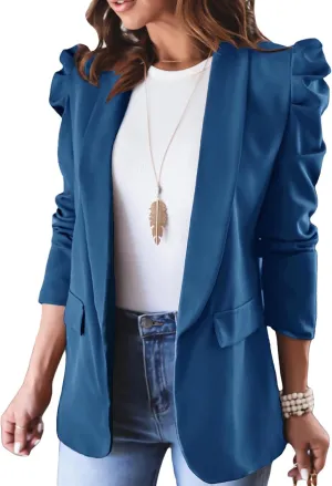KIRUNDO Women's 2025 Spring Fall Casual Blazers Puff Sleeve Lapel Open Front Work Suit Office Blazer Jackets with Pockets
