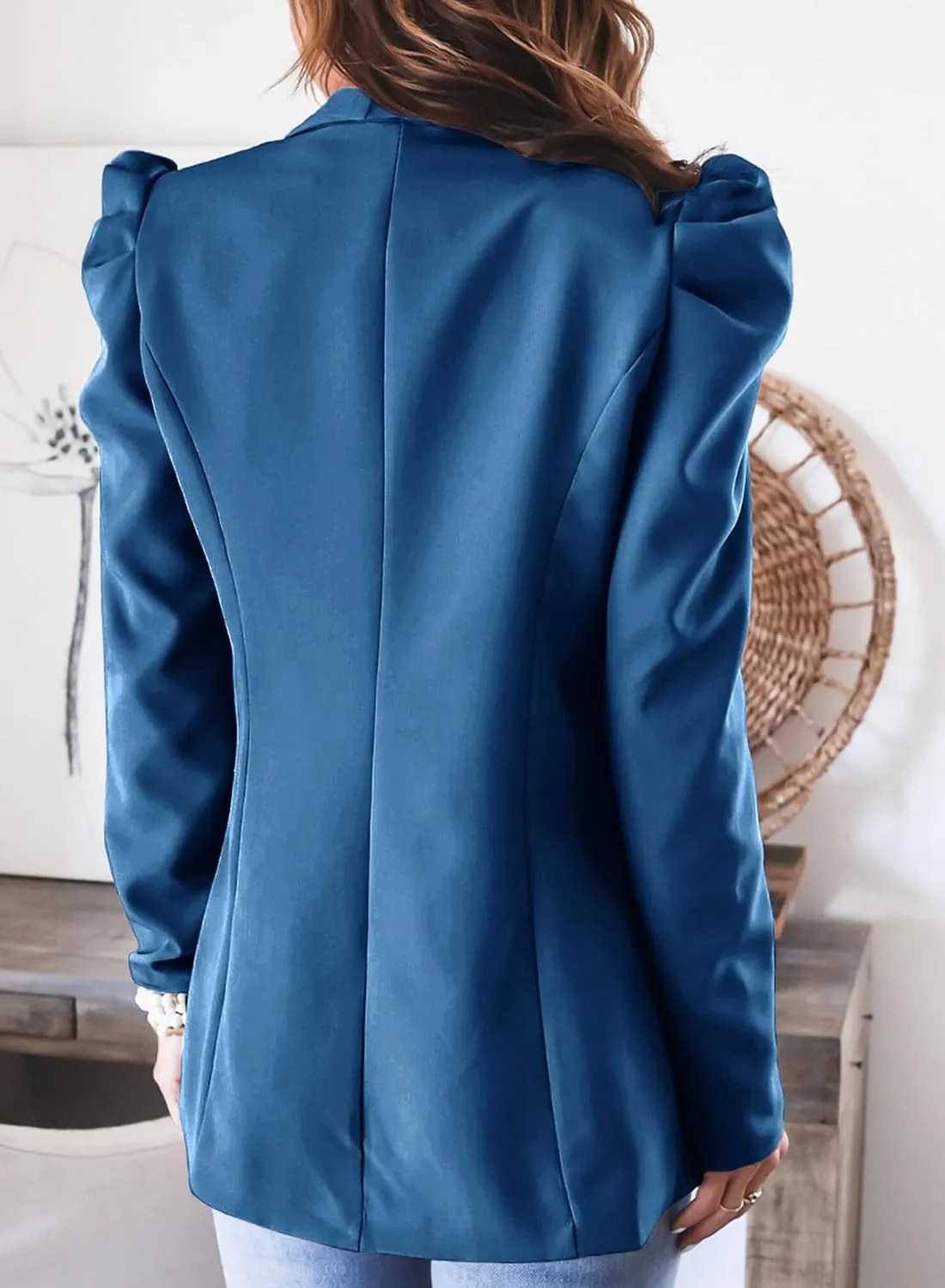 KIRUNDO Women's 2025 Spring Fall Casual Blazers Puff Sleeve Lapel Open Front Work Suit Office Blazer Jackets with Pockets
