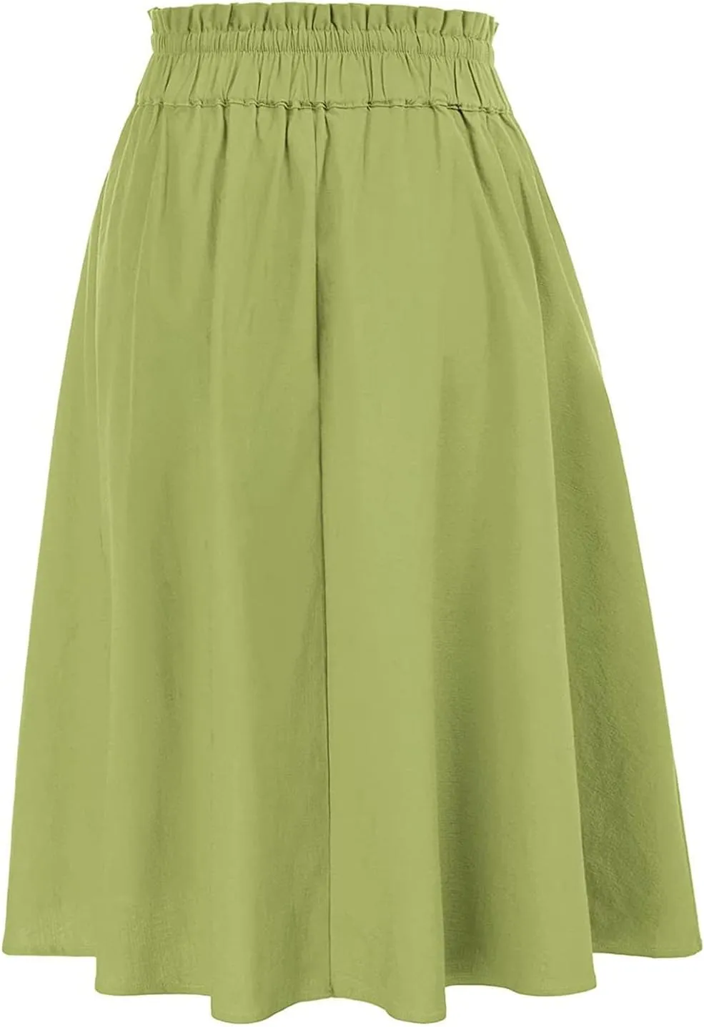 Knee Length Skirts for Women Summer Casual Flowy Drawstring Elastic Waist Pleated A-Line Midi Skirt with Pockets