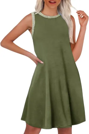 Kubbon Sundresses for Women Sleeveless Round Neck Tank Dresses Casual Loose Summer Mini Dress Flowy Travel Beach Dresses