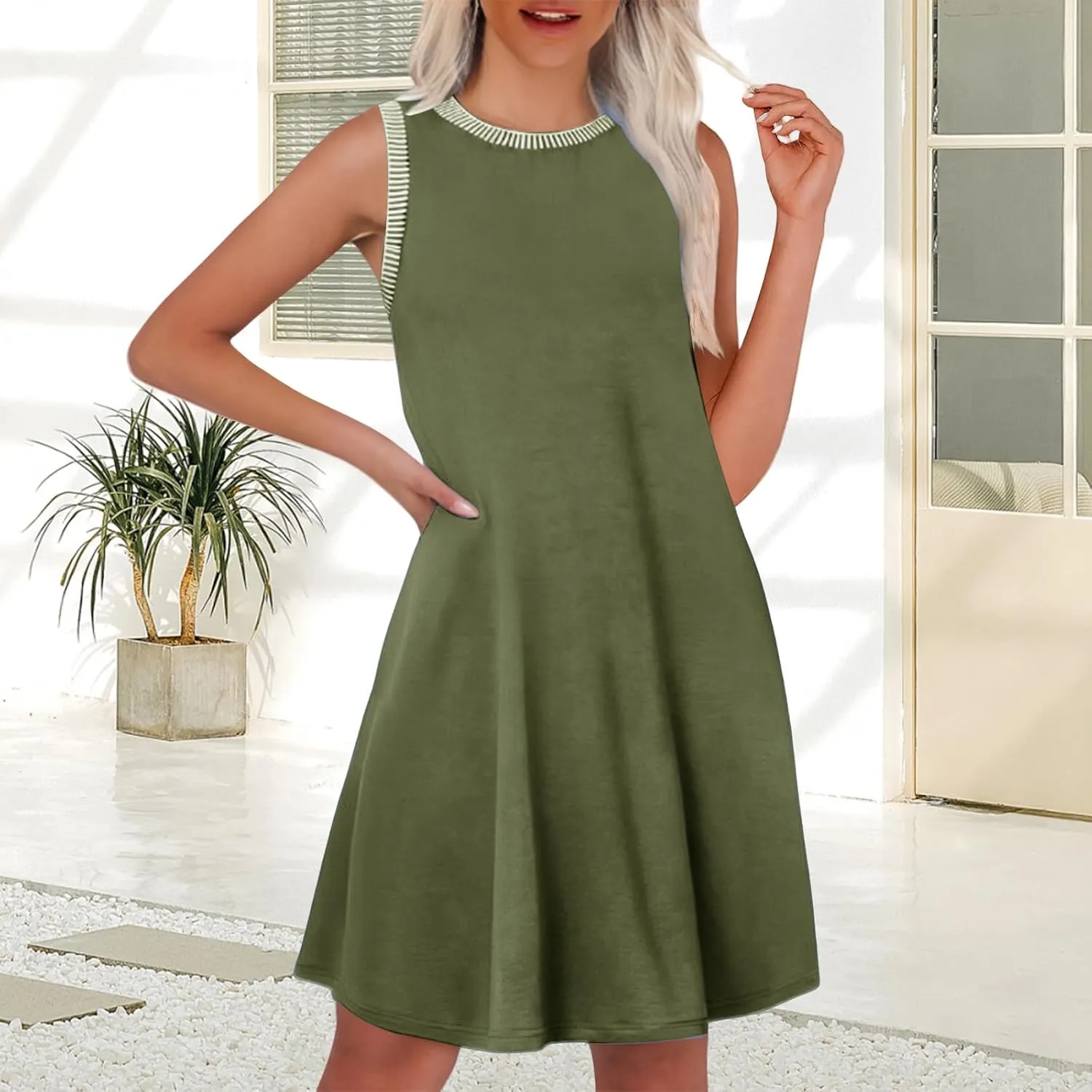 Kubbon Sundresses for Women Sleeveless Round Neck Tank Dresses Casual Loose Summer Mini Dress Flowy Travel Beach Dresses