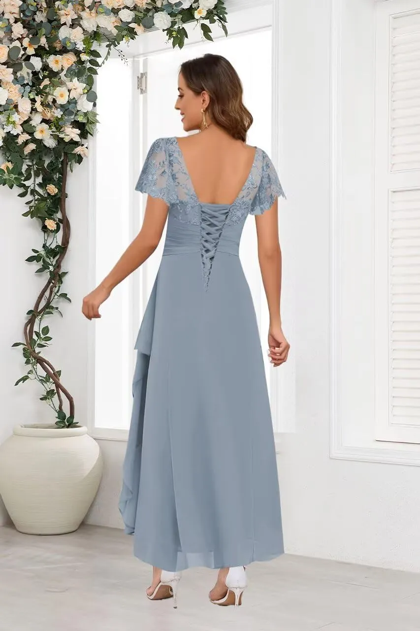 Lace Appliques Mother of The Bride Dresses for Women 2025 Chiffon Ruffle Sleeves Wedding Guest Dress