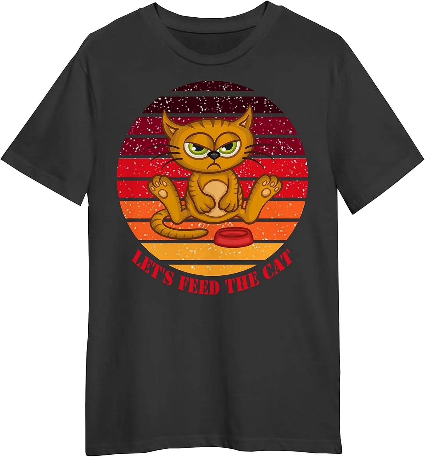 Let's Feed The Cat Retro Sunset T-Shirt, Love Cat T-Shirt, Funny Cat T-Shirt Black