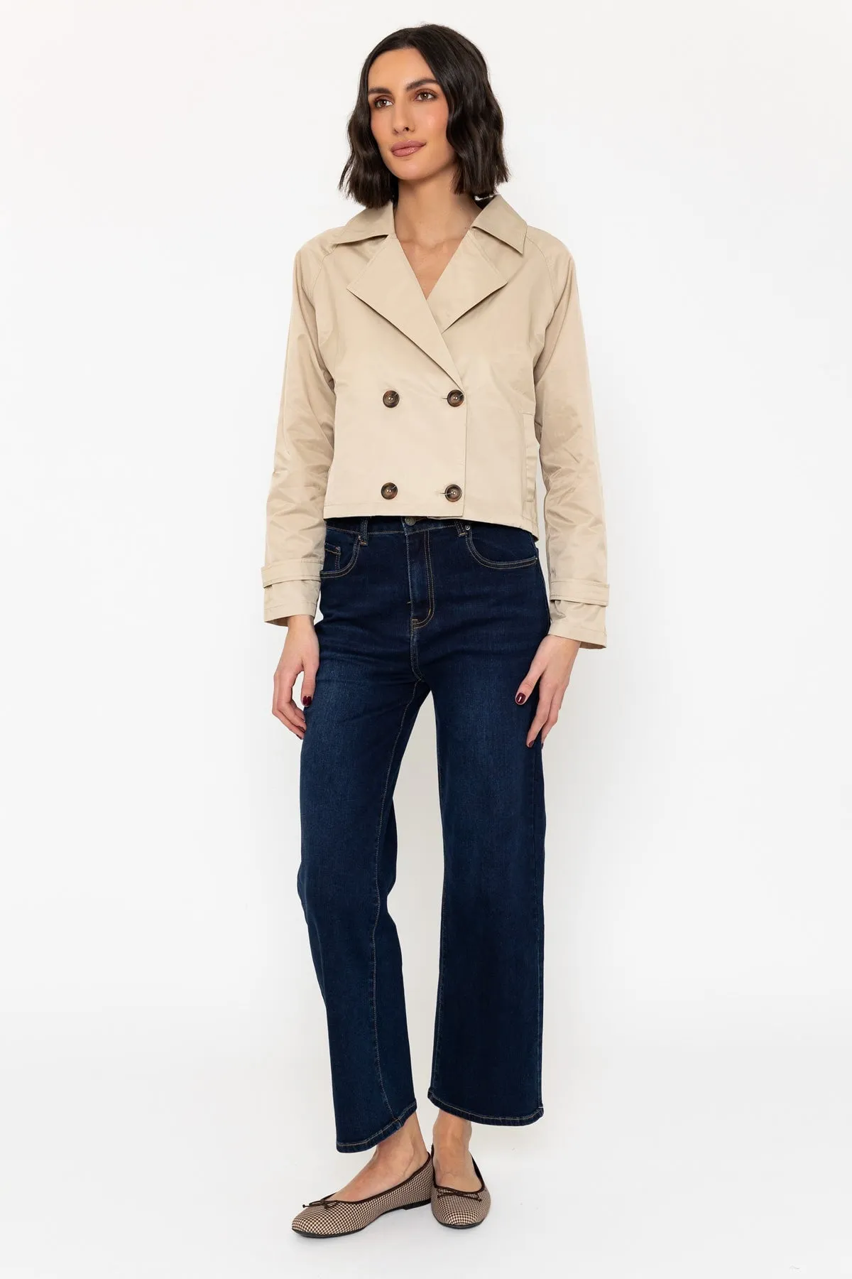 Lightweight Cropped Trench Coat in Beige