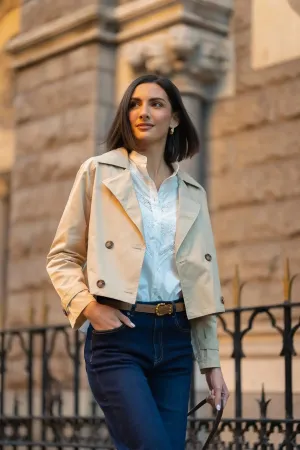 Lightweight Cropped Trench Coat in Beige
