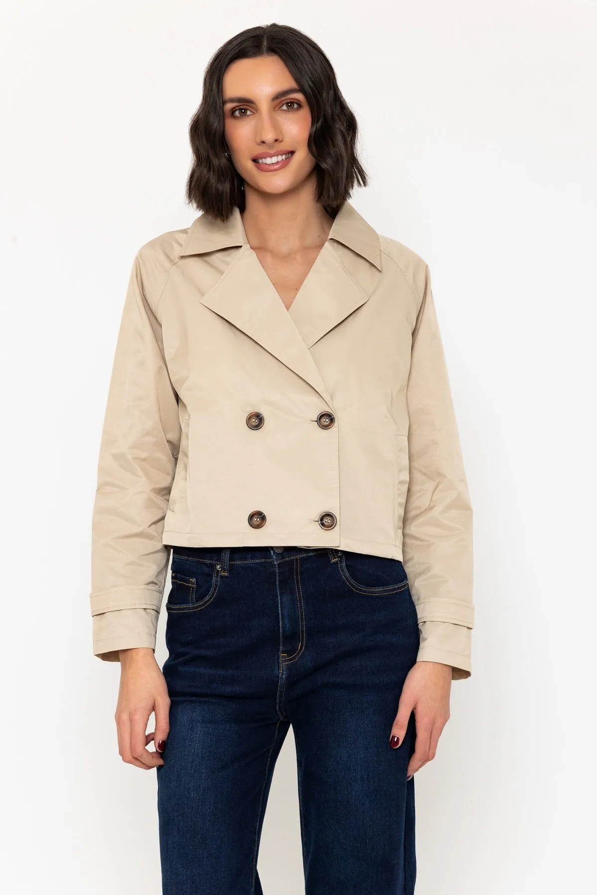 Lightweight Cropped Trench Coat in Beige