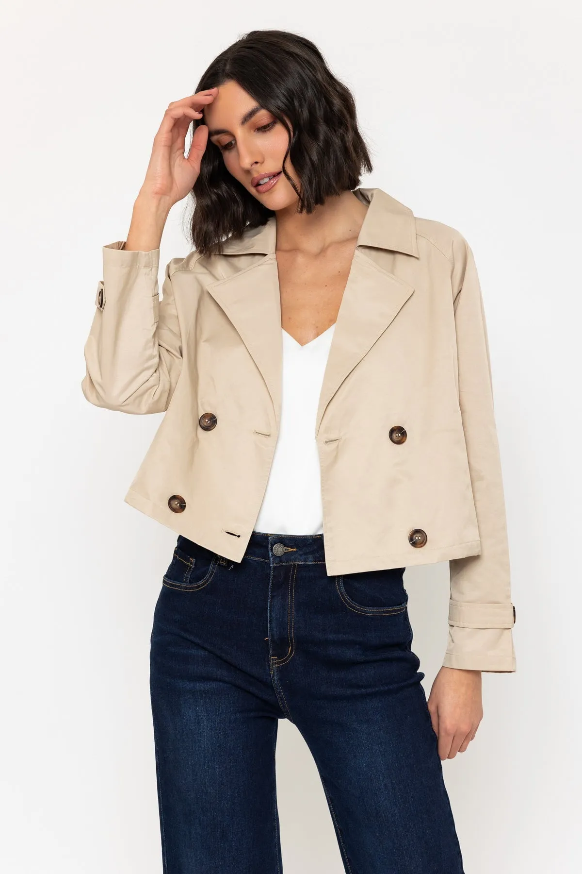 Lightweight Cropped Trench Coat in Beige