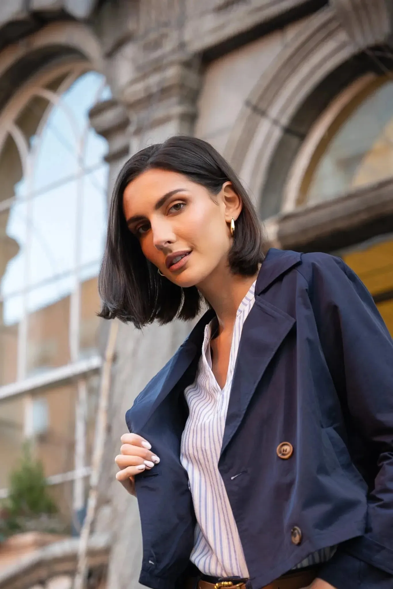 Lightweight Cropped Trench Coat in Navy