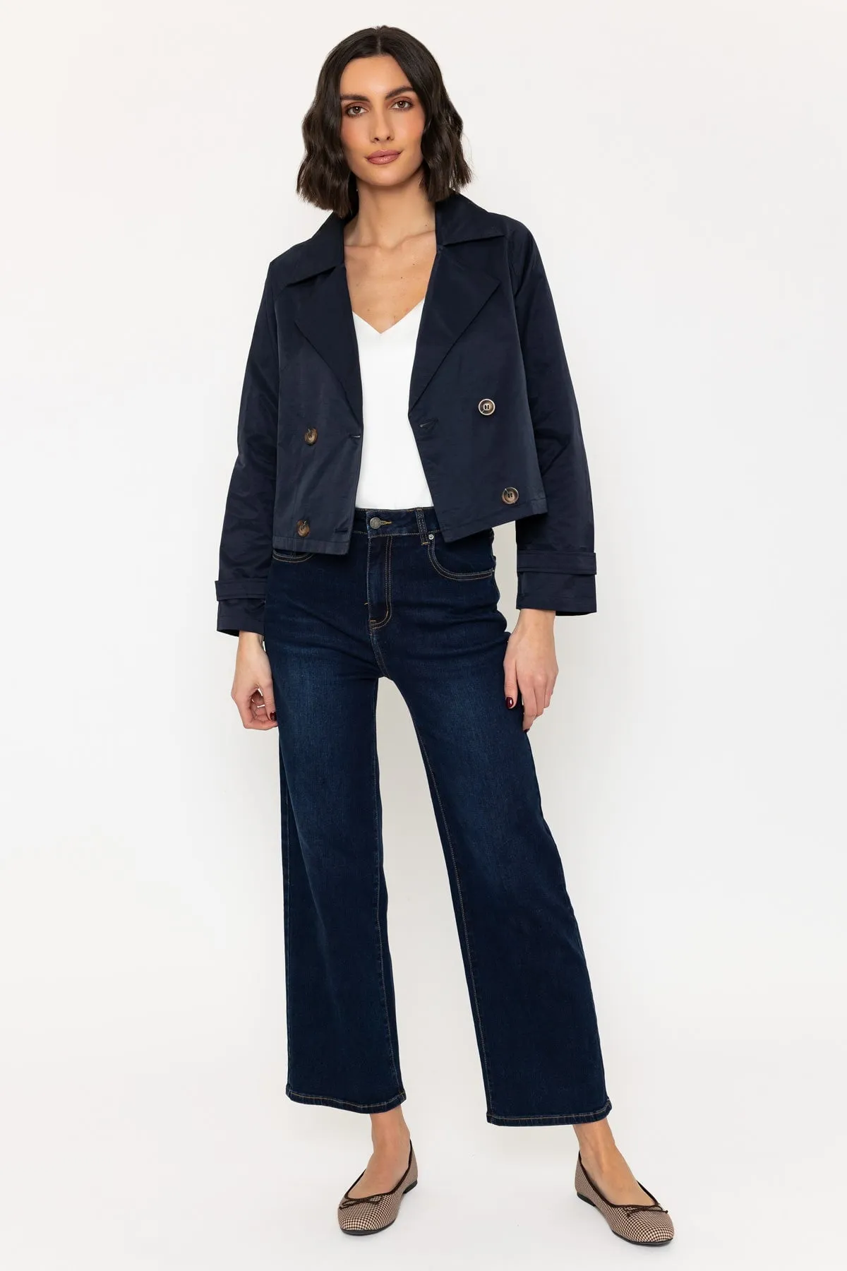 Lightweight Cropped Trench Coat in Navy