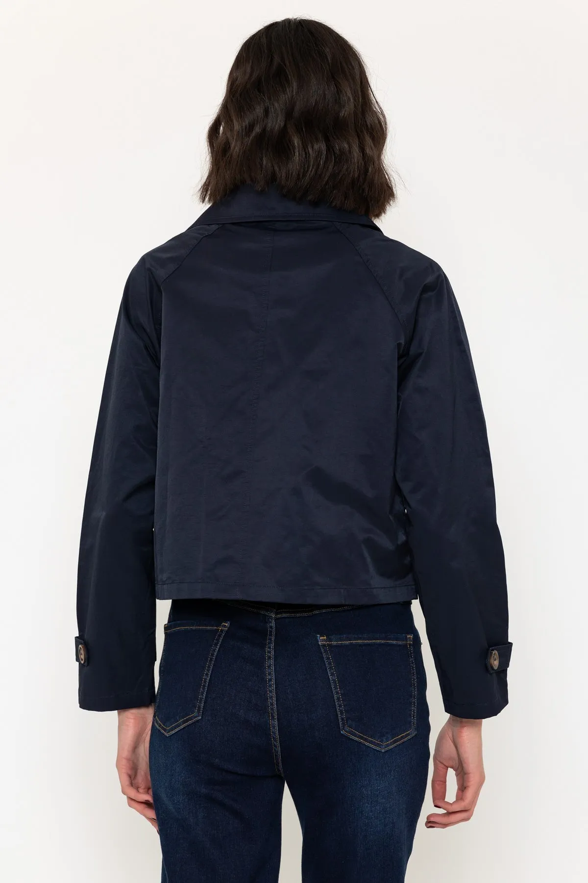 Lightweight Cropped Trench Coat in Navy