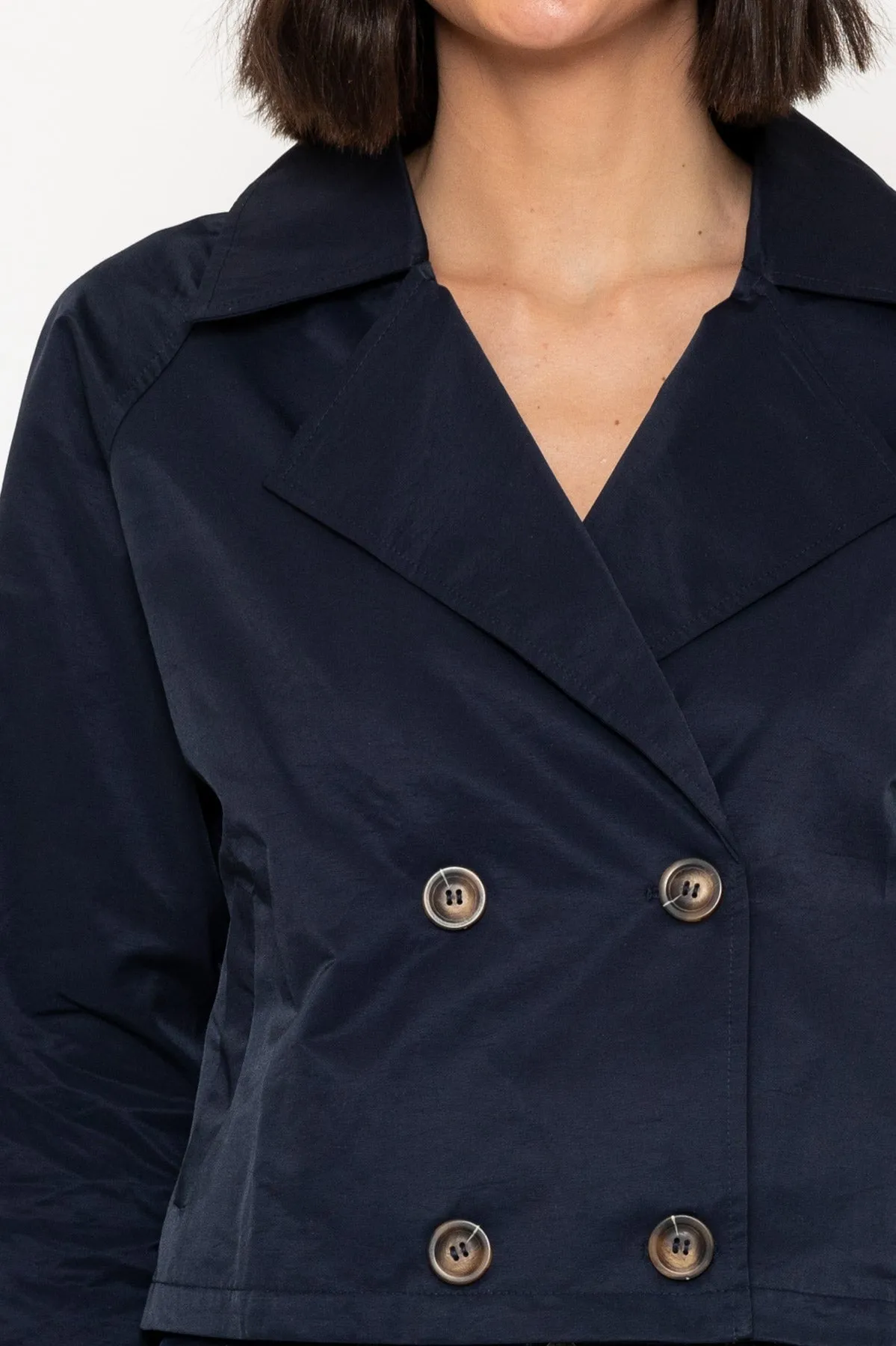 Lightweight Cropped Trench Coat in Navy