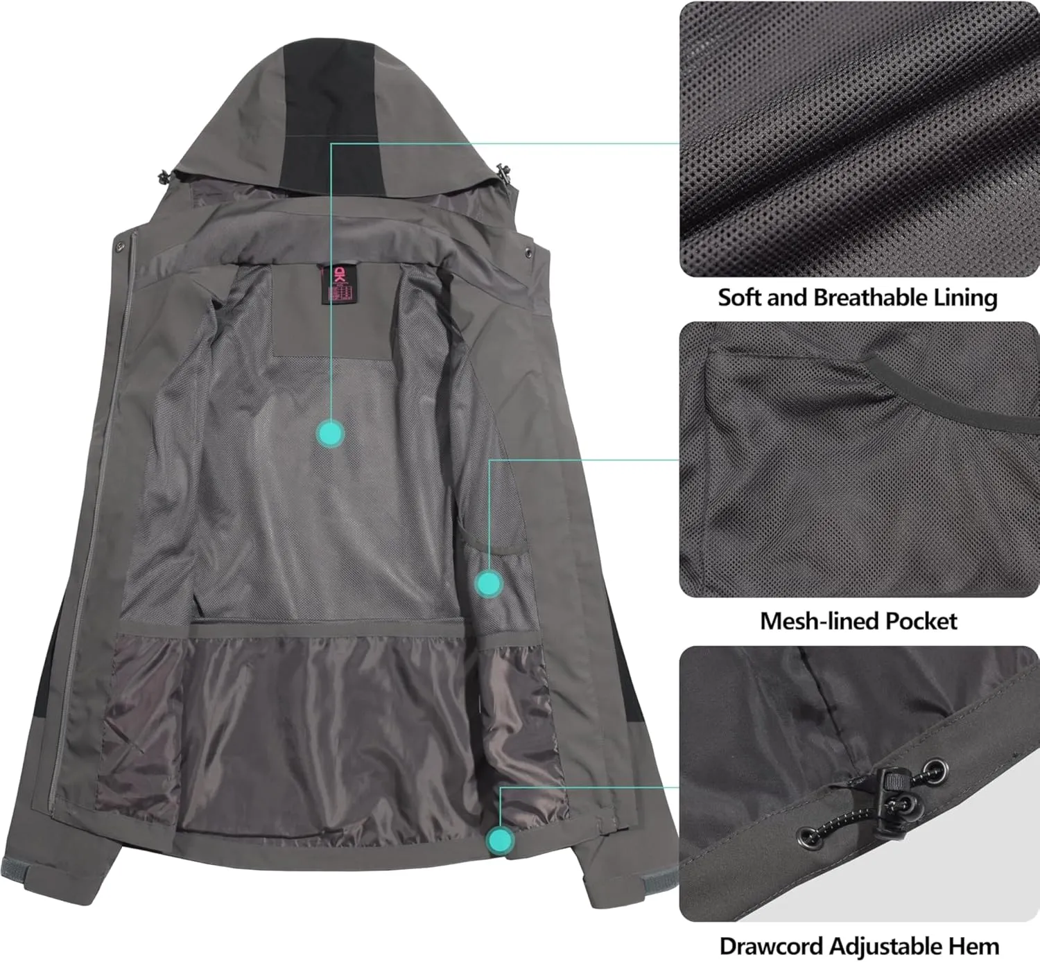 Little Donkey Andy Women's Waterproof Rain Jacket with Hood Breathable Lightweight Windbreaker Rain Shell Coat