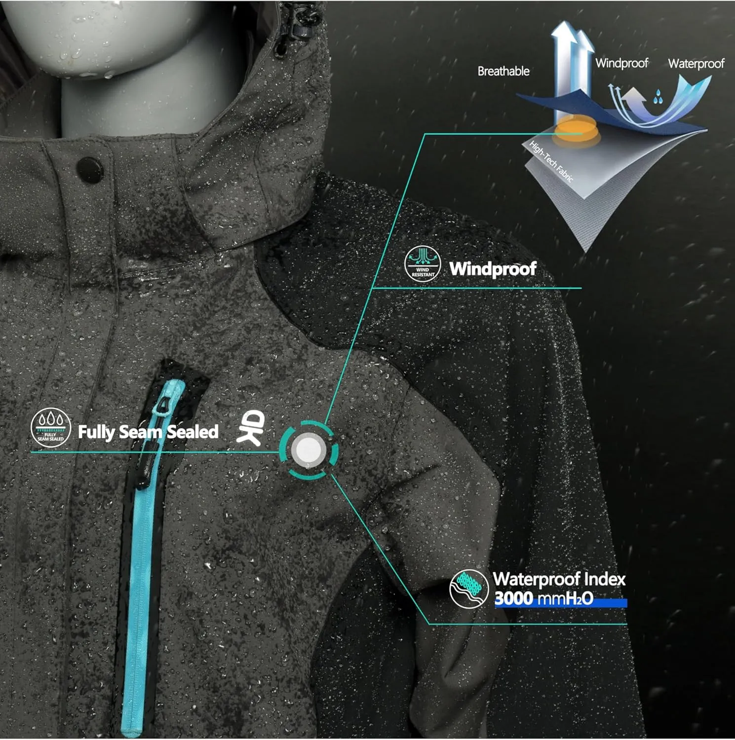 Little Donkey Andy Women's Waterproof Rain Jacket with Hood Breathable Lightweight Windbreaker Rain Shell Coat