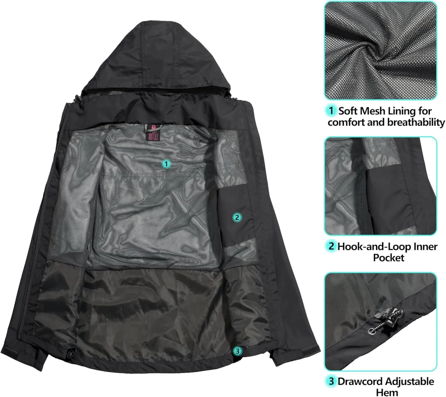 Little Donkey Andy Women's Waterproof Rain Jacket with Hood Breathable Lightweight Windbreaker Rain Shell Coat
