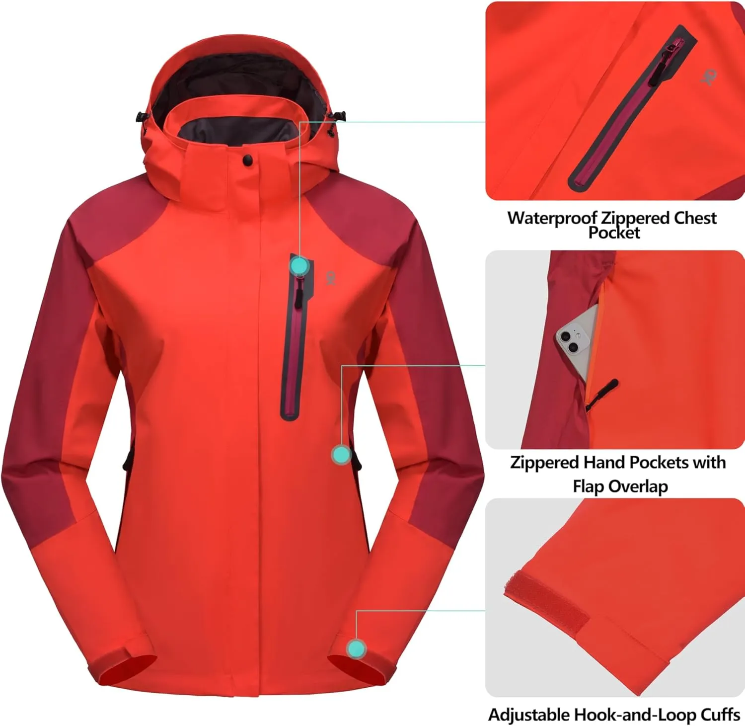 Little Donkey Andy Women's Waterproof Rain Jacket with Hood Breathable Lightweight Windbreaker Rain Shell Coat