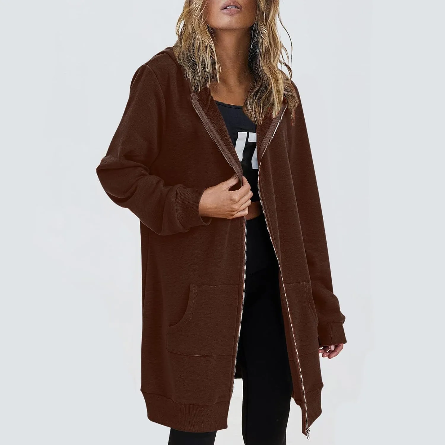 Long Hoodies for Women Zip Up Cotton Plus Size Oversized Hoodie Teen Girls Fleece Fall Sweat Jacket