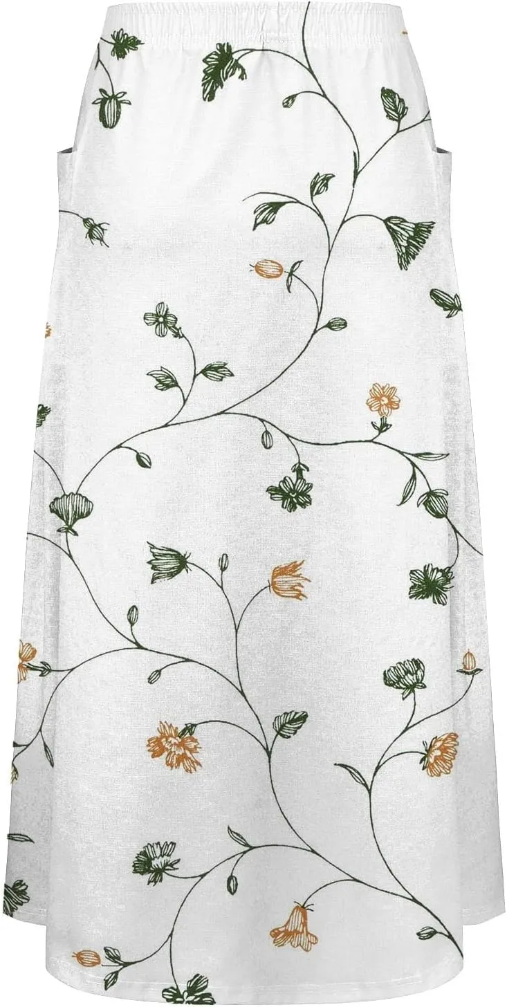 Long Skirts for Women Summer Trendy Elastic Waist Linen Skirts Casual Loose Flowy Vacation Beach Skirts with Pockets